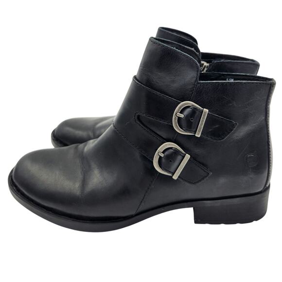 BORN Moto Ankle Boots Women's Size 9.5 Black Leather Side Zip Buckle Straps - Picture 5 of 10